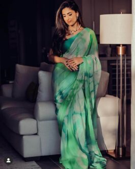 Designer Georgette Digital Print Saree With Banglori Silk Blouse