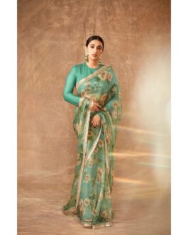 Designer Premium Oranza Silk Saree With Lace Work Digital Print And Banglori Silk Blouse