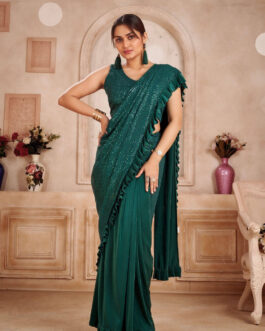 Readymade Sequins Saree Imported Fabric With Sequins Blouse Piece
