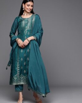 Readmade Viscose Suit And Pant With Wevon Jacquard Designer And Chinon Dupatta