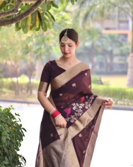 Beuatiful Linen Silk Saree Heavy Jamdani Wevon Designer With Linen Silk Blouse Piece