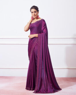 Beautiful Barfi Saree With Designe Heavy Swaroski Work And Art Silk Blouse