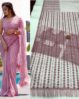 Heavy Mono Net Saree With 5mm Sequins Embroidery Work And Blouse Piece