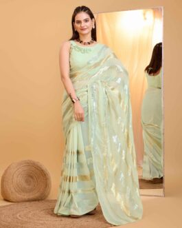 Beautiful Georgette Saree Designer Sequins Embroidery Work With Art Silk Blouse