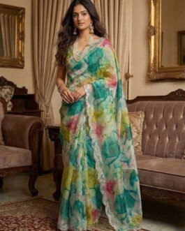 Zimmy Choo Silk Saree with Prism Print & Jharkhand Work Blouse