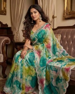 Zimmy Choo Silk Saree with Prism Print & Jharkhand Work Blouse