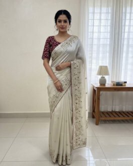 Premium Jimmy Chu Saree with Sequin Work & Designer Stitched Blouse