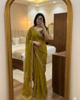 Star Georgette Multi Embroidery Saree with Contrast Running Blouse