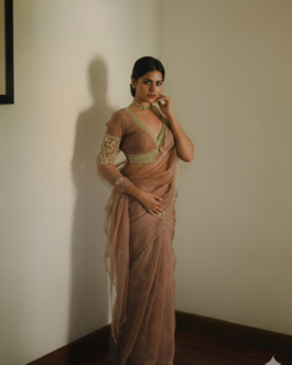 Pure Organza Saree with Embroidery Sequins Coding Buta & Valmoti Handwork Border with Designer Blouse