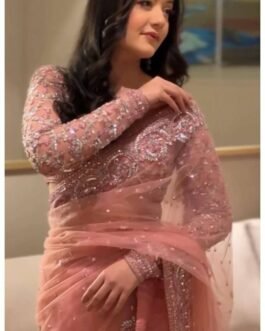 Premium Butterfly Net Embroidered Saree with Sequins & Jari Work Designer Blouse