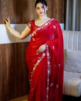 Maroon Fandy Satin Silk Saree with Fancy Beads & Sequence Handwork Border with Designer Blouse