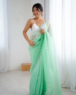 Designer Shaded Chiffon Crush Saree with Sequins Moti Cut Work