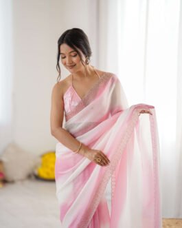 Premium Fendy Satin Designer Saree With Zarkan Diamond Work Border – Party Wear Saree