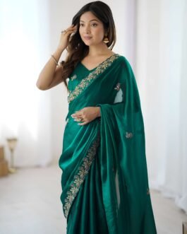 Designer Fendy Satin Saree Sequin Thread Coding Embroidered Work With Blouse Piece