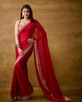 Designer Red Rangoli Saree With Sequins Dori Embroidery Work Lace Border And Bangalori silk Blouse